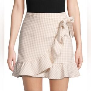 Lea & Viola Cream White Gingham Plaid Ruffle Wrap Skirt Size M